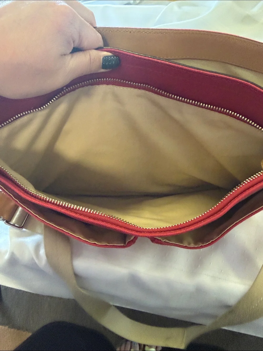 Coach Red Canvas Messenger Bag with Tan Trim